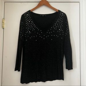 INC 3/4 sleeve rhinestone beaded top